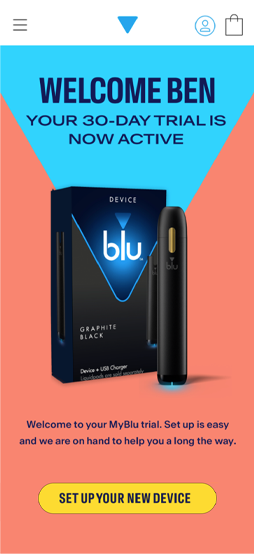 Blu Vape welcome screen