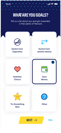 Blu Vape goal selection
