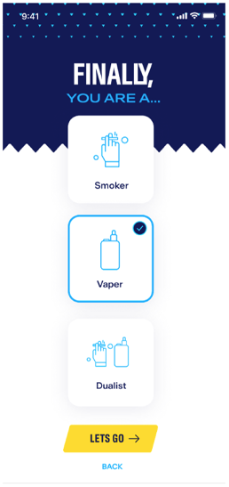 Blu Vape user type selection