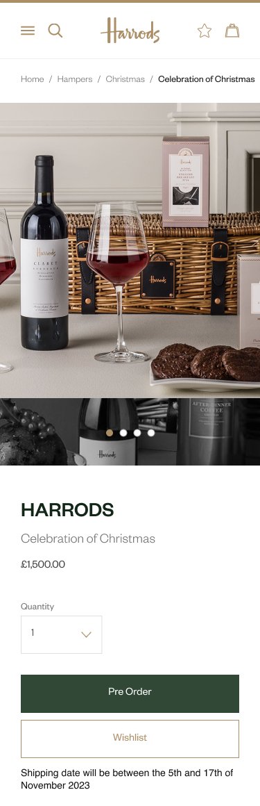 Harrods Celebration of Christmas — product detail with Pre Order button
