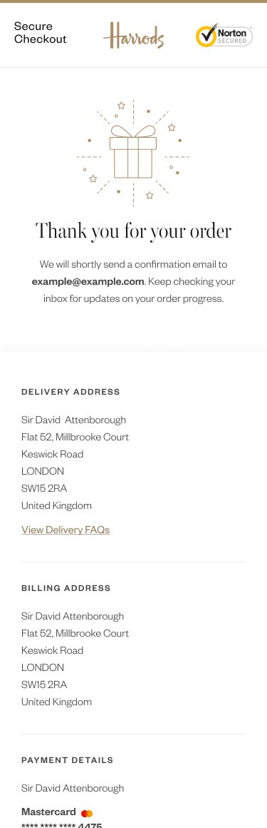 Harrods Thank you for your order confirmation