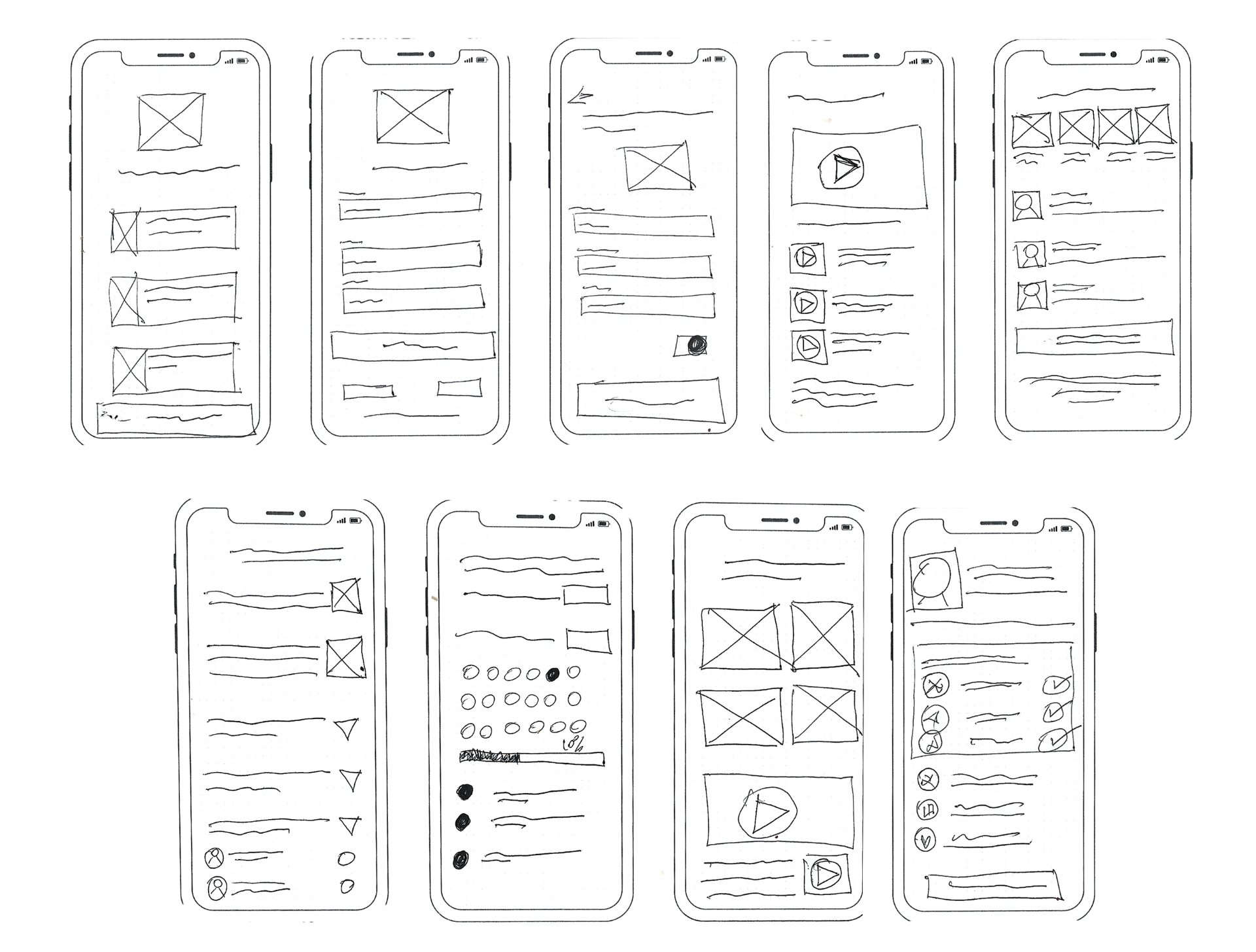 Concept sketches showing initial ideation for SurgeryPrep features